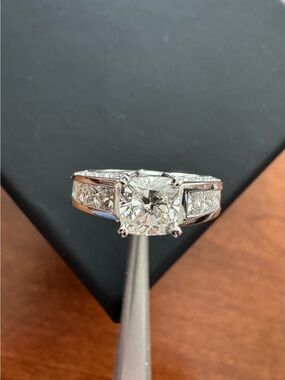 Platinum Cushion Cut Natural Diamond Ring